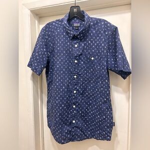 Patagonia Go-To Shirt Mens Medium Blue White Geometric Organic Cotton Button Up